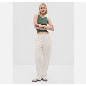 GAP 90's Mid Rise Twill Loose Cargo Pants Wide Leg Off White Size 12 - MSRP $90